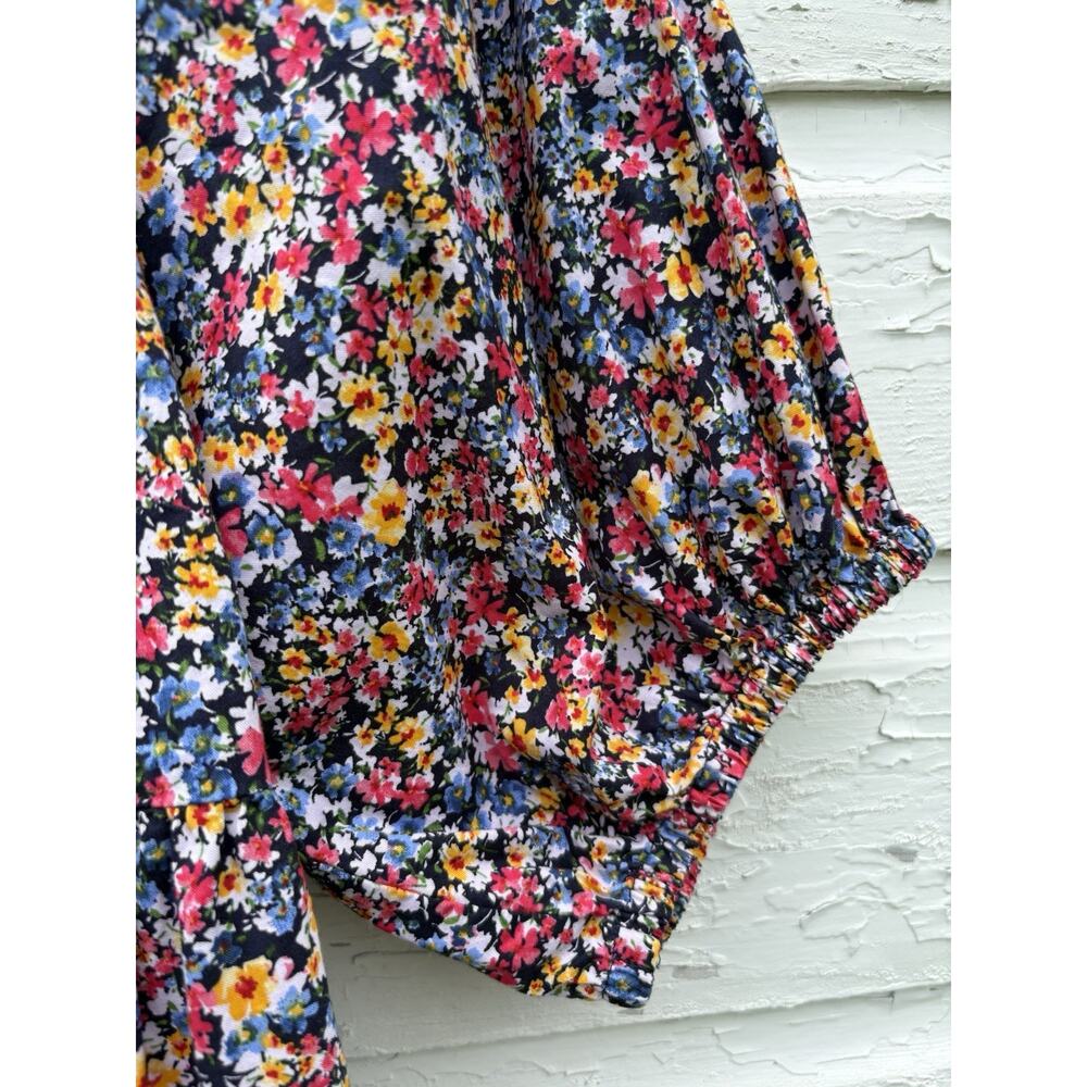 Old Navy Top Womens Medium Puff Sleeve Elastic Neck Boho Floral Blouse Ditzy - Picture 3 of 6